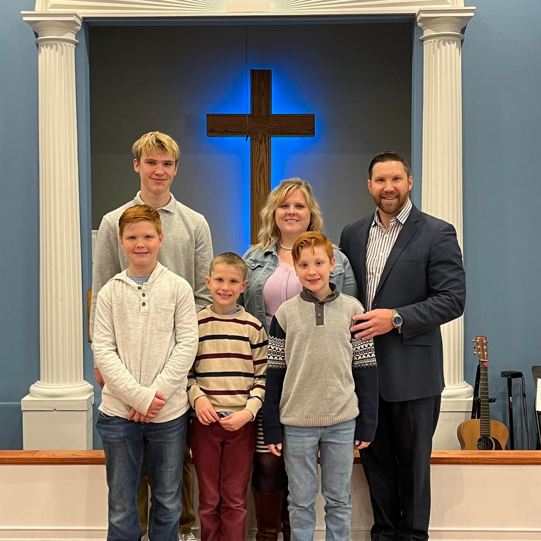 Pastor Ryan Buja with his wife Gena and their sons Gabe, Andrew, Eli, and Micah
